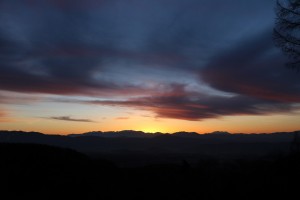 中央アルプスに沈む夕陽